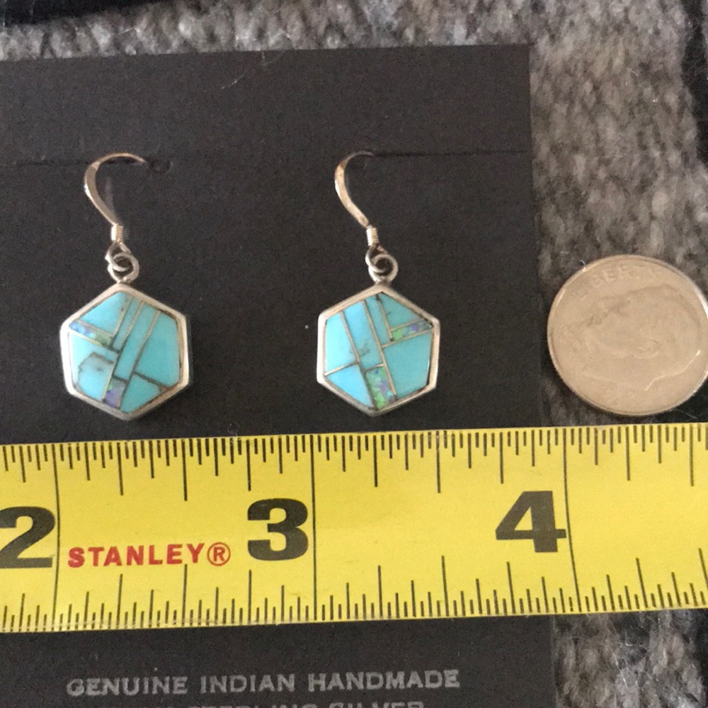 Sterling Turquoise Simulated Opal Dangle Earrings - image 3